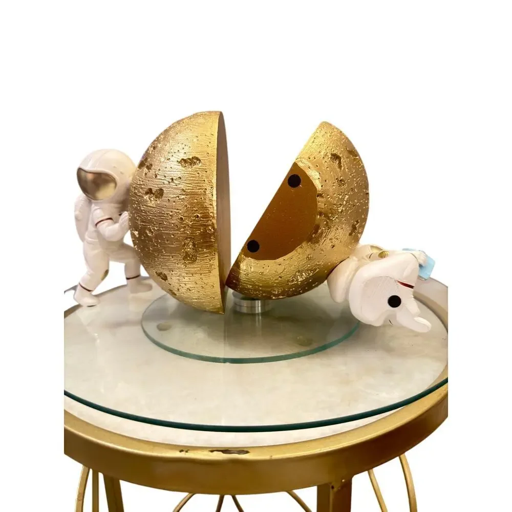 Astronaut Moon Bookends Gold Resin Space Decor Modern Cosmic Shelf Decor